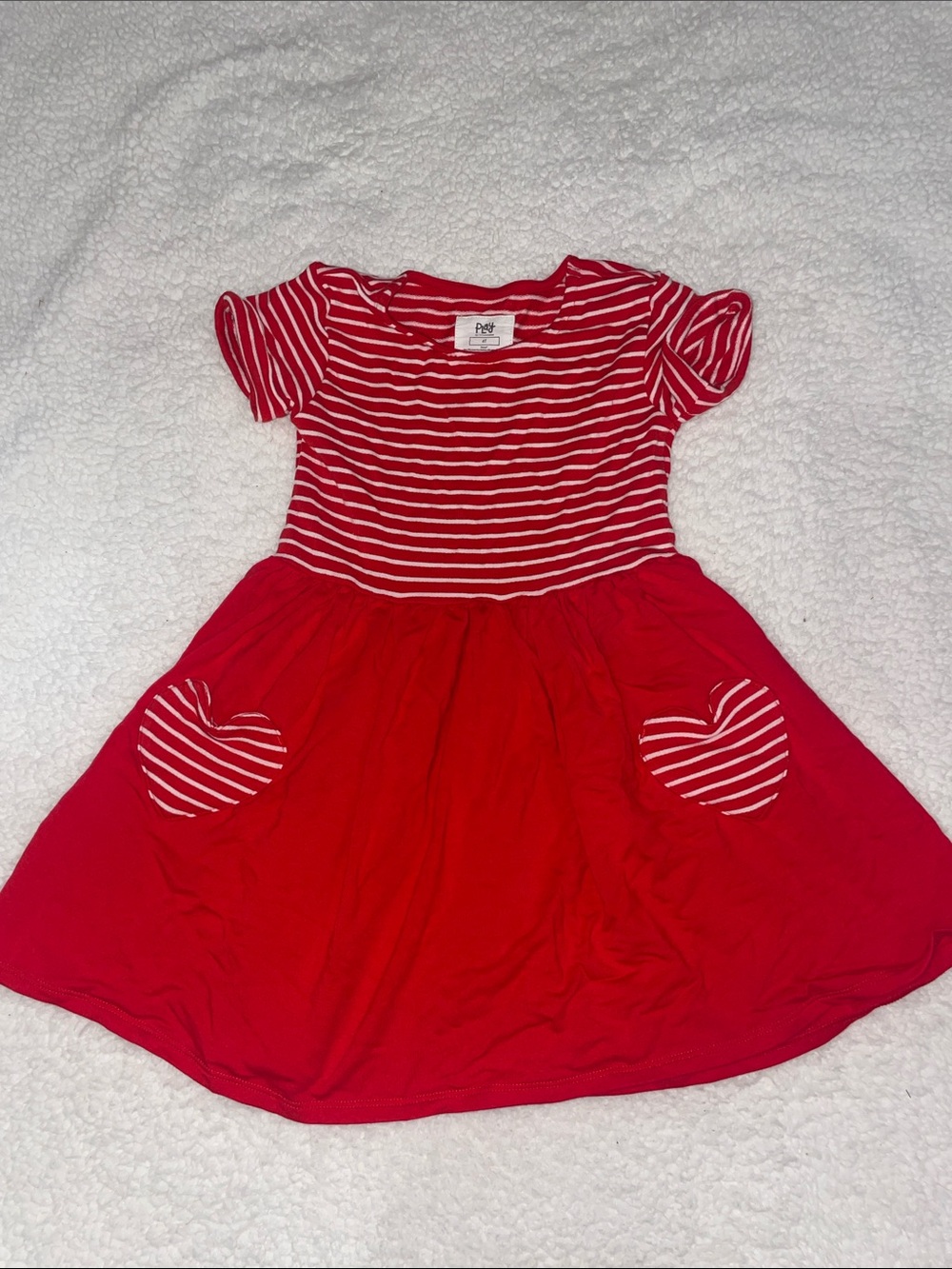 Little Sleepies Red Striped Short Sleeve Dress with Heart Pockets